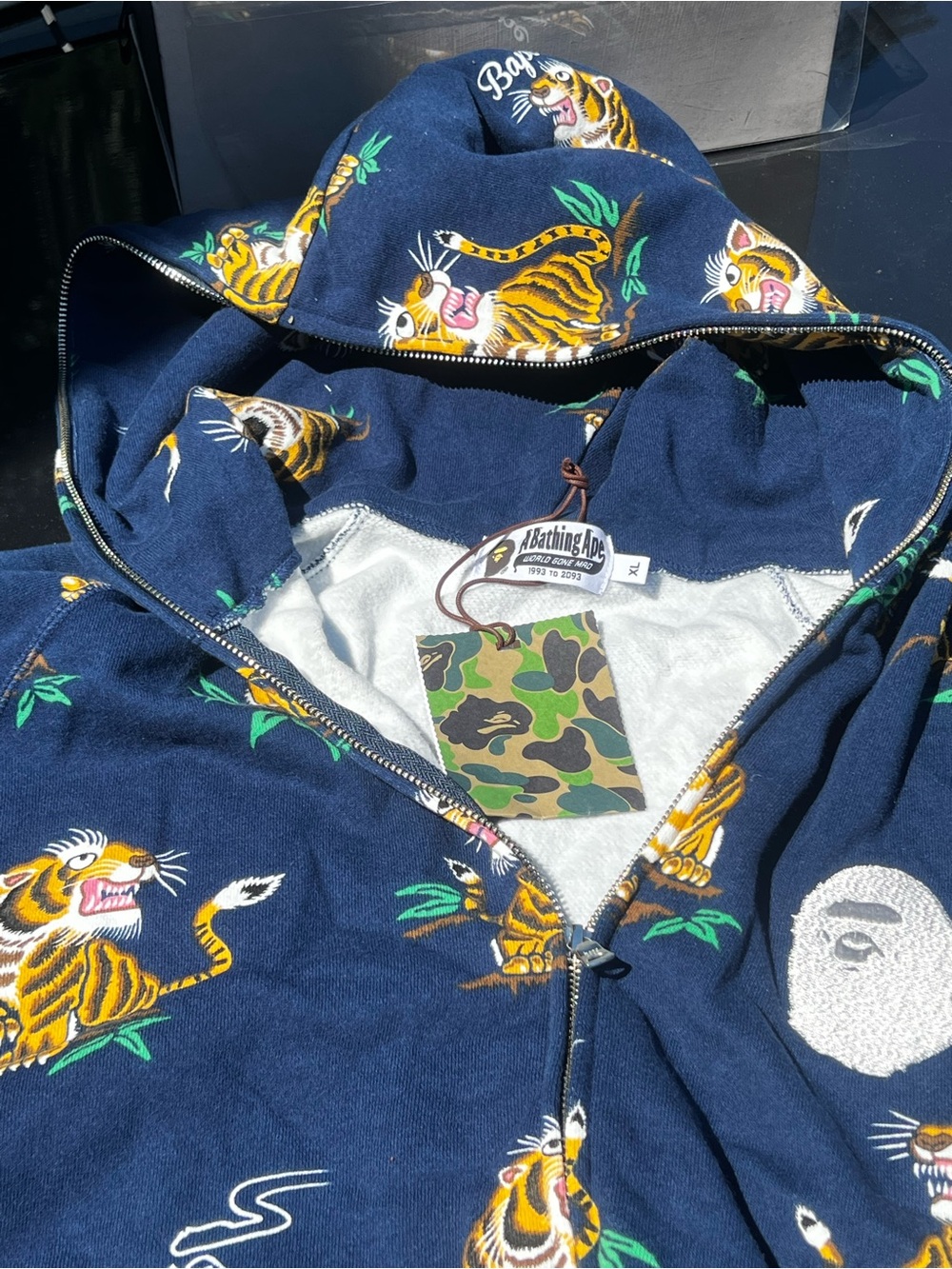 Bape Navy Tiger Motif Zip-Up Hoodie